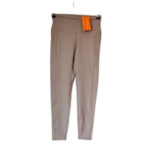 High Waisted Sunzel Workout Leggings for Women 7/8 Length Beige Pockets NWT